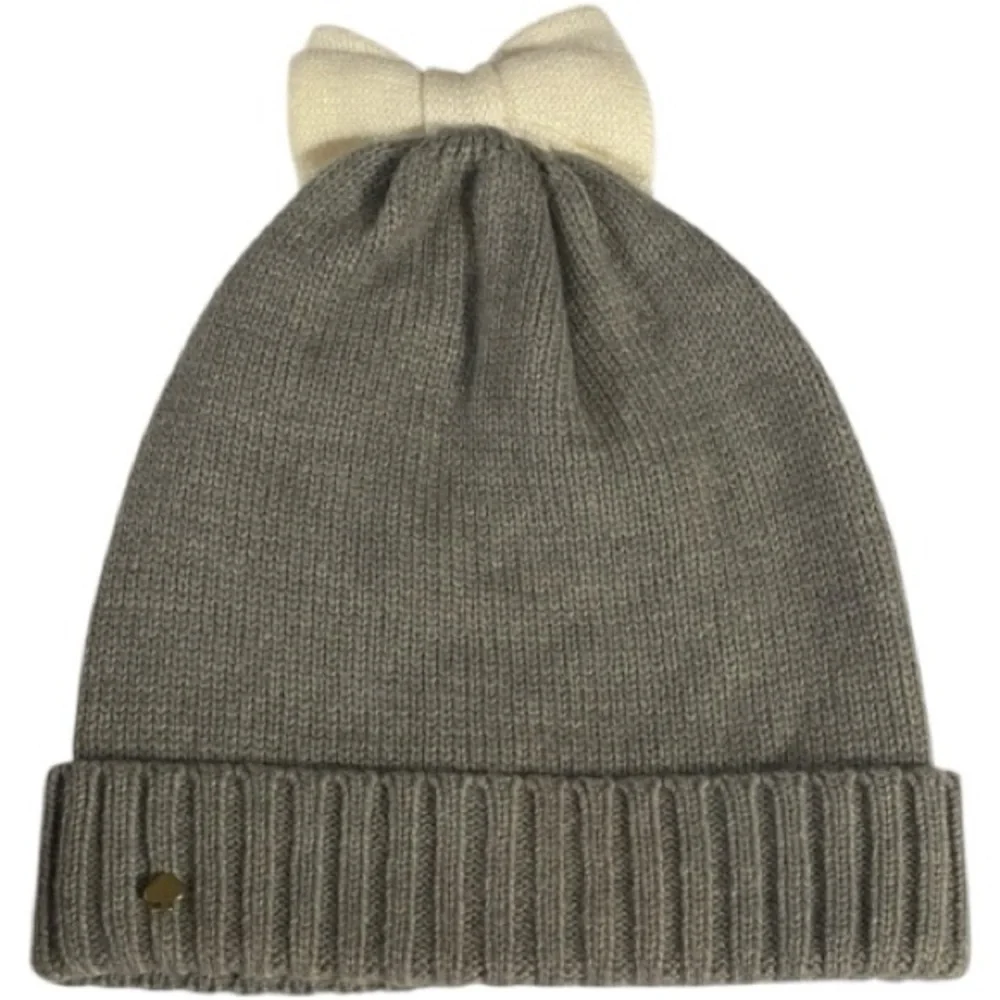KATE SPADE New York Knitted Hat, NWOT, Ribbed Knit, Bow, Toboggan, Wool Blend
